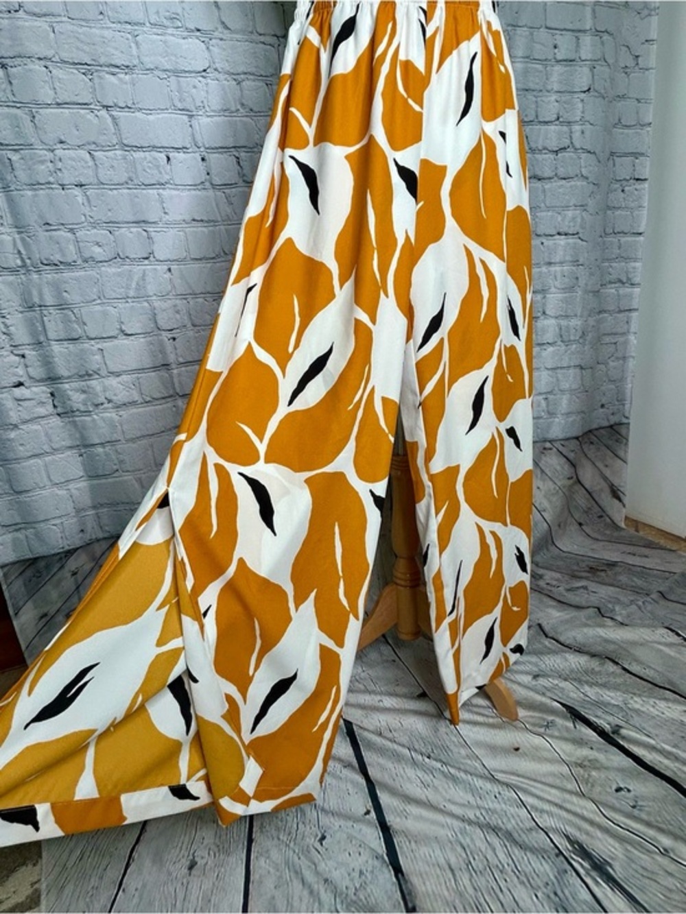 Nine West Womens S Wide Leg Palazzo Pants Orange Floral Pull On Resort Casual - Picture 2 of 6